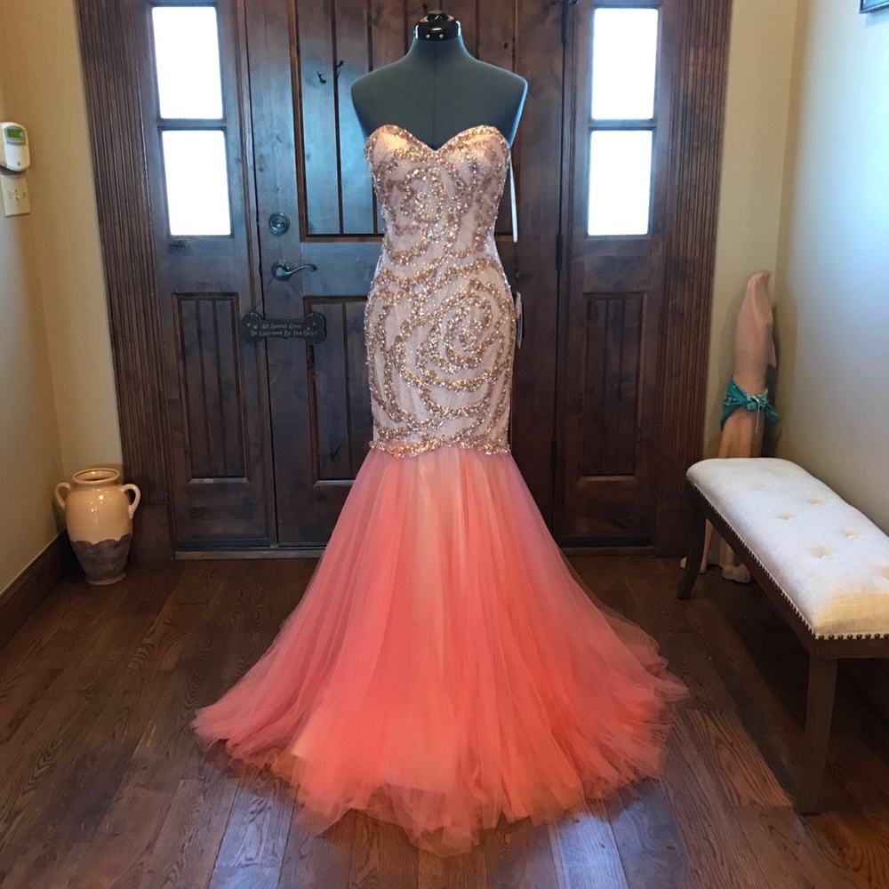 Terani Couture Rose Tulle Mermaid Gown, size 2